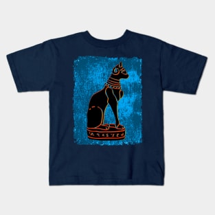 Bastet Cat - BLACK/ORANGE/BLUE Kids T-Shirt